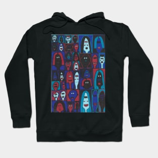 36 Faces in Blue and Red Hoodie